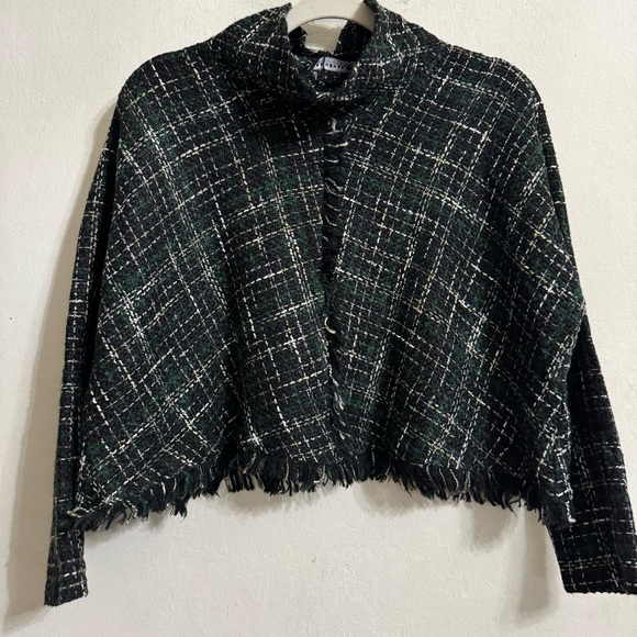 Zara Women's  Green and Black Tweed Pullover Top - Picture 11 of 12